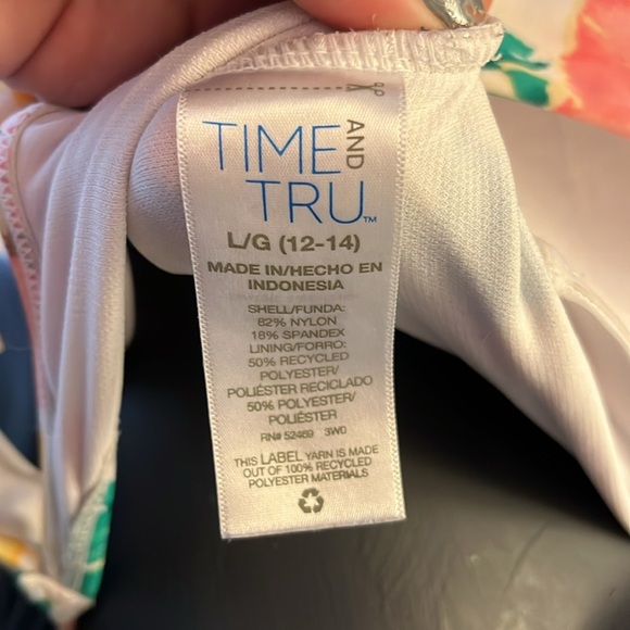 Time and Tru Pink and Yellow Floral Bathing Suit One Piece - Picture 2 of 10